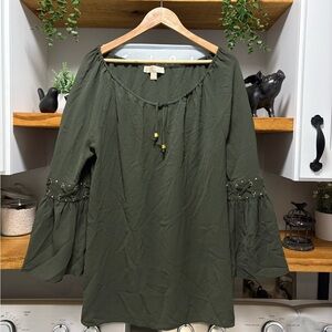 Michael Kors Olive Green Women's Top with Bell Sleeves